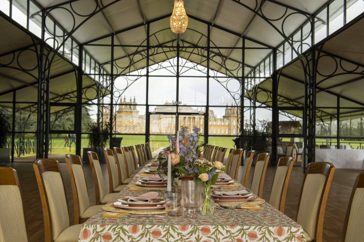 A wide shot of table decorated for Event Flowers in London.