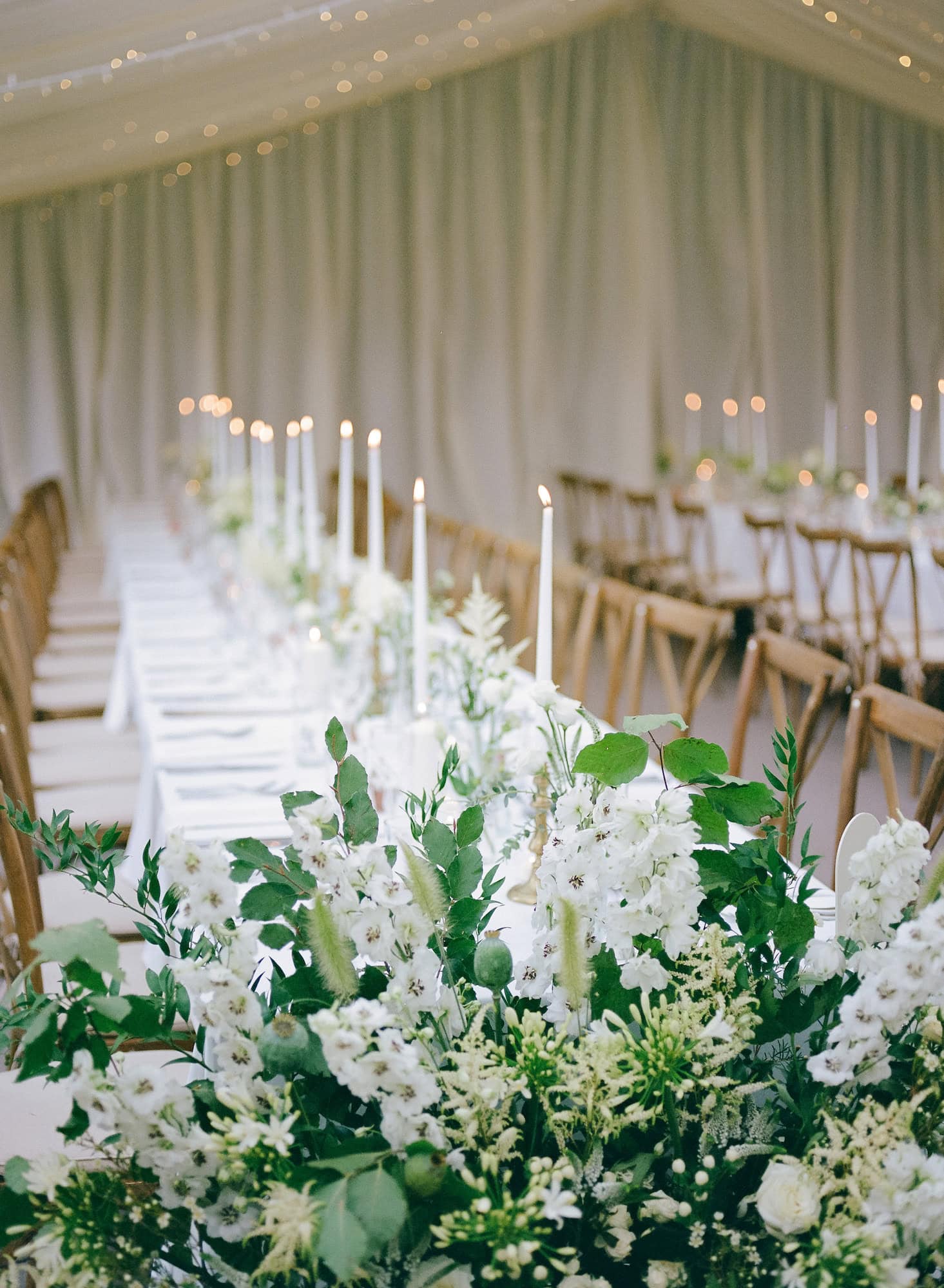 White and ivory florals combined with textured greenery to create Buckinghamshire Floral Designs for a recent wedding.